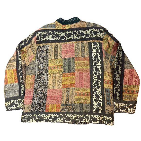 Coldwater Creek Sze Large Jacket Silk Beaded Patchwork Button Down Boho Artsy - Picture 5 of 9
